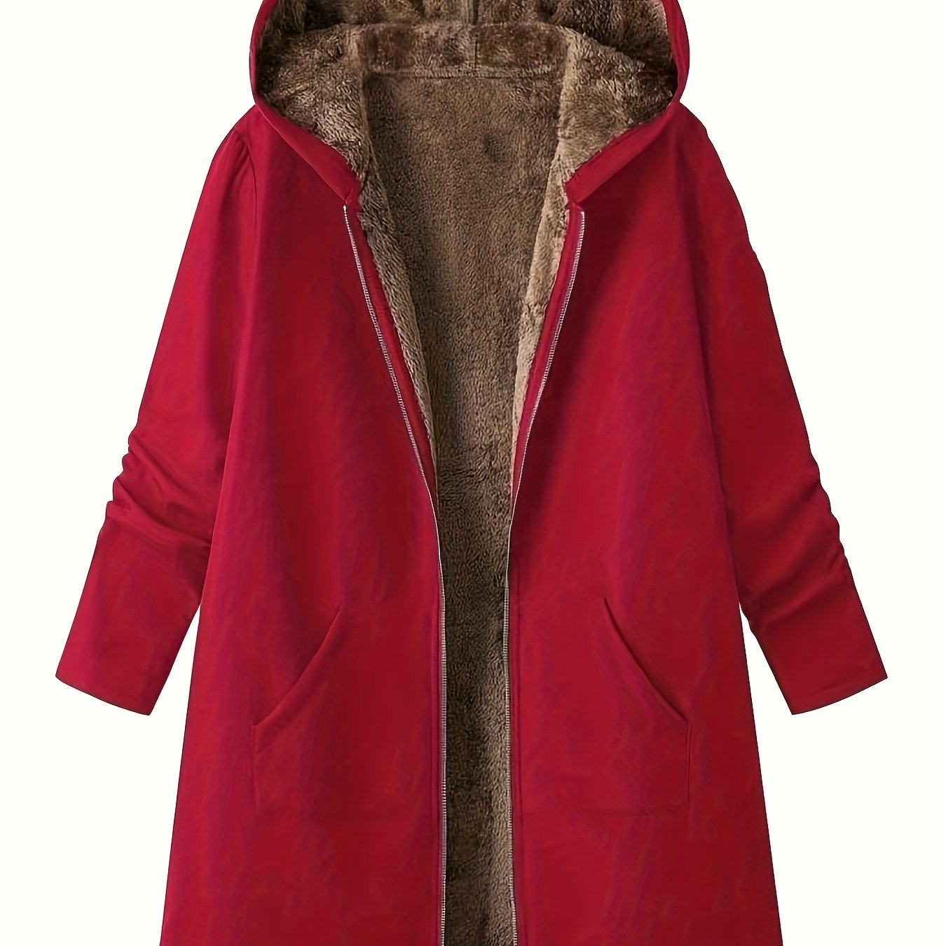 Elegant Winter Hooded Jacket with Pockets - Warm H-Line Coat Suitable for Fall/Winter, Machine Washable Outerwear