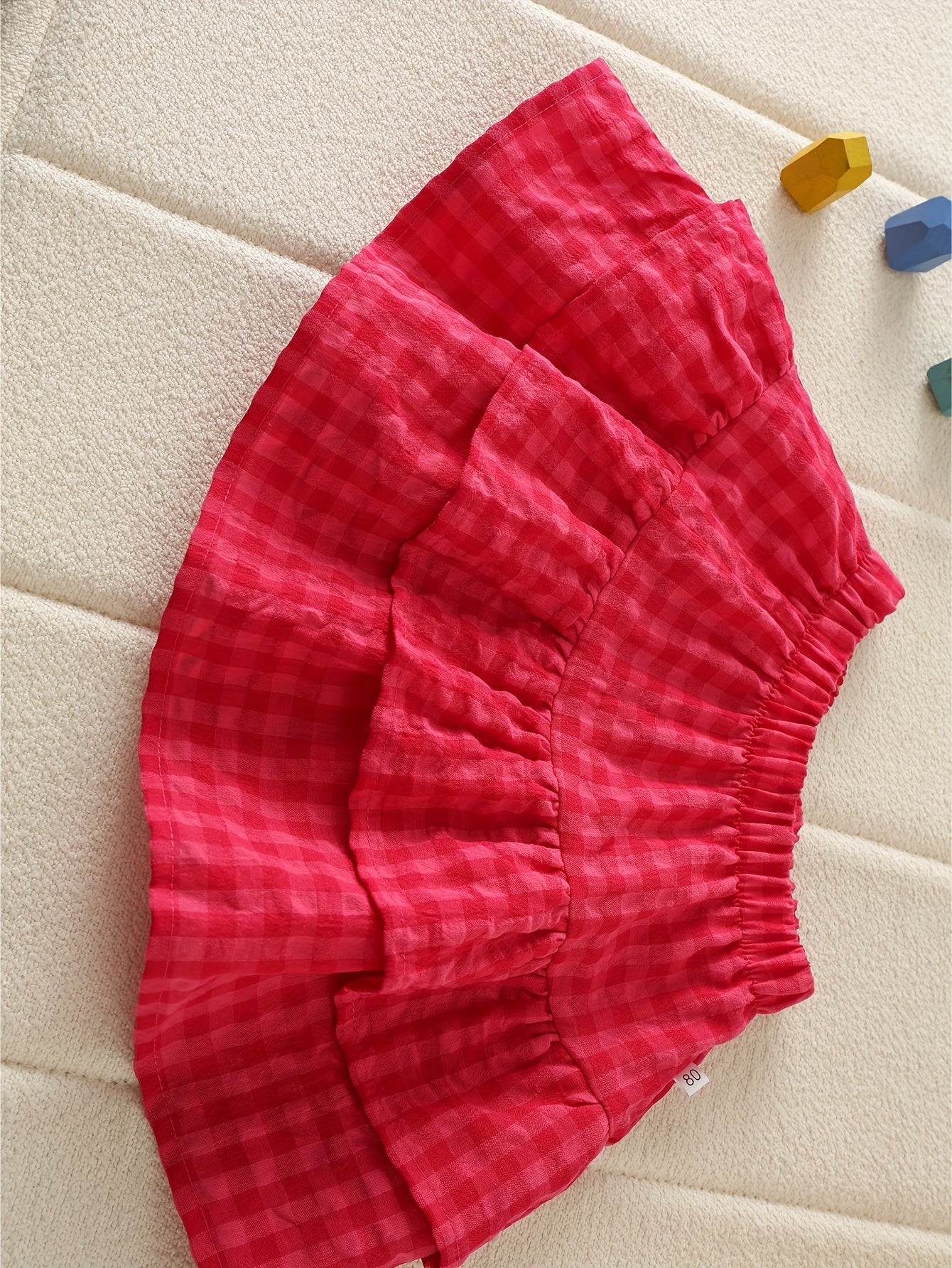 2pcs Korean Style Red Grid Half Sleeve Skirt Set for Youngsters Girls
