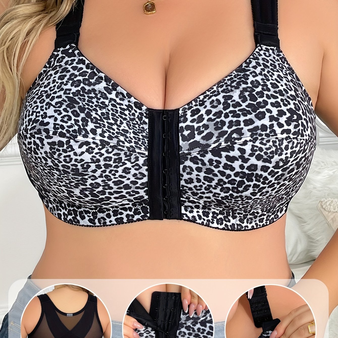 Plus Size Elegant Front Closure Bra - Wireless Full Cover Soft Bralette