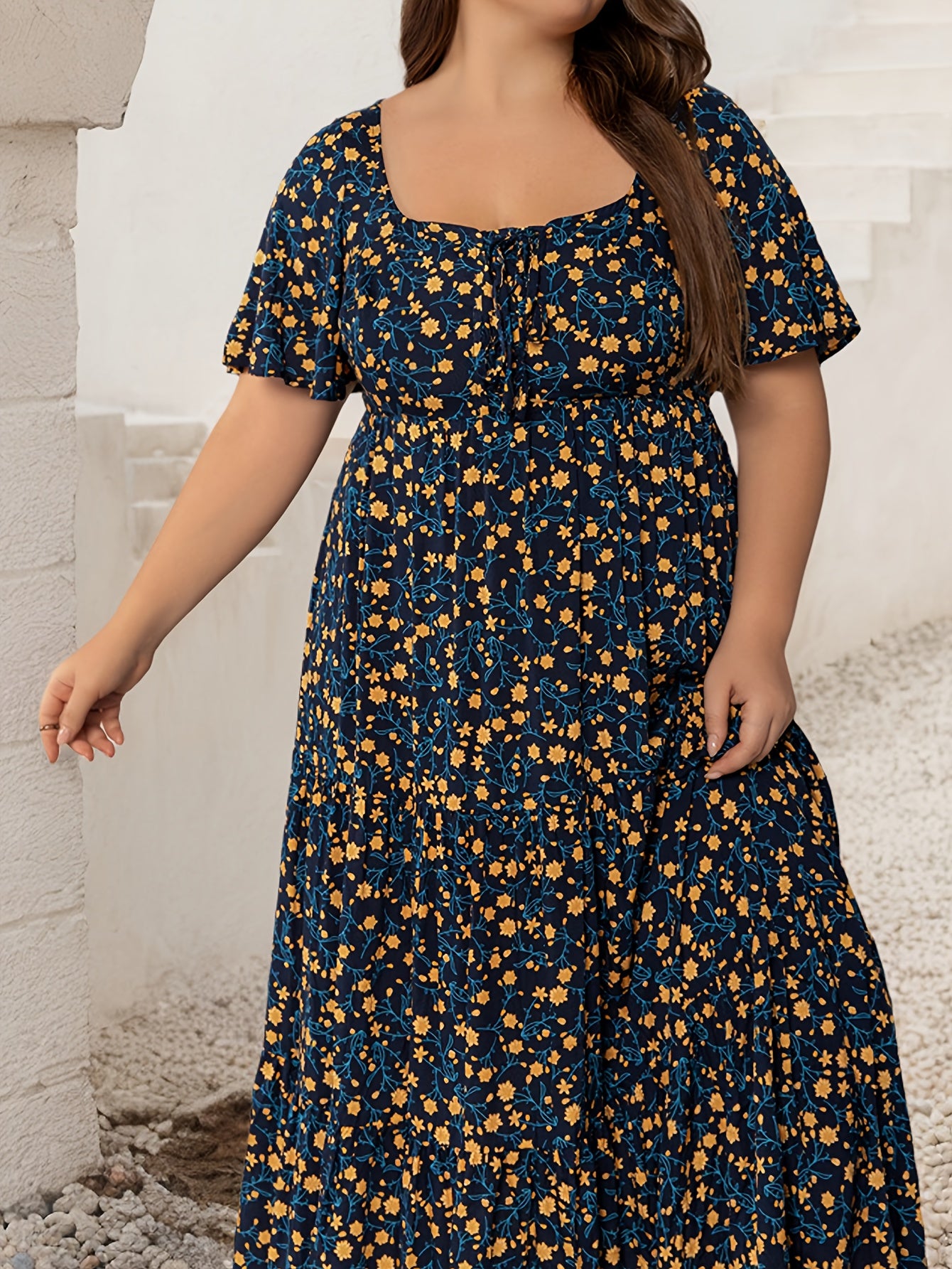 Women's Maxi Dress | French Square Neck, Adjustable Tie-Front