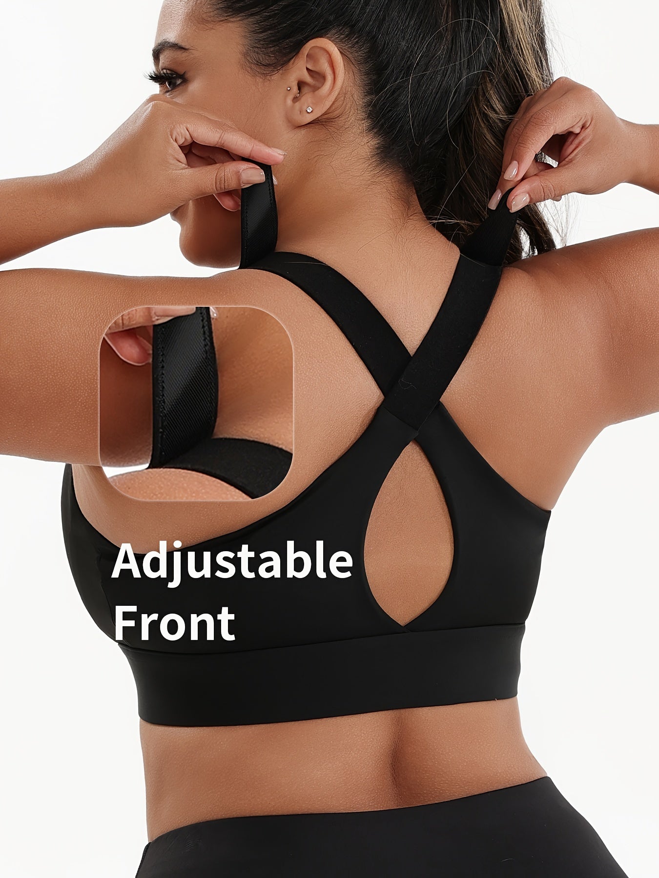 [Plus Size Sports Bra] High-Elasticity Plus Size Sports Bra | Women's Blue Bra with Zipper, Non-Removable Padding, Adjustable Shoulder Straps