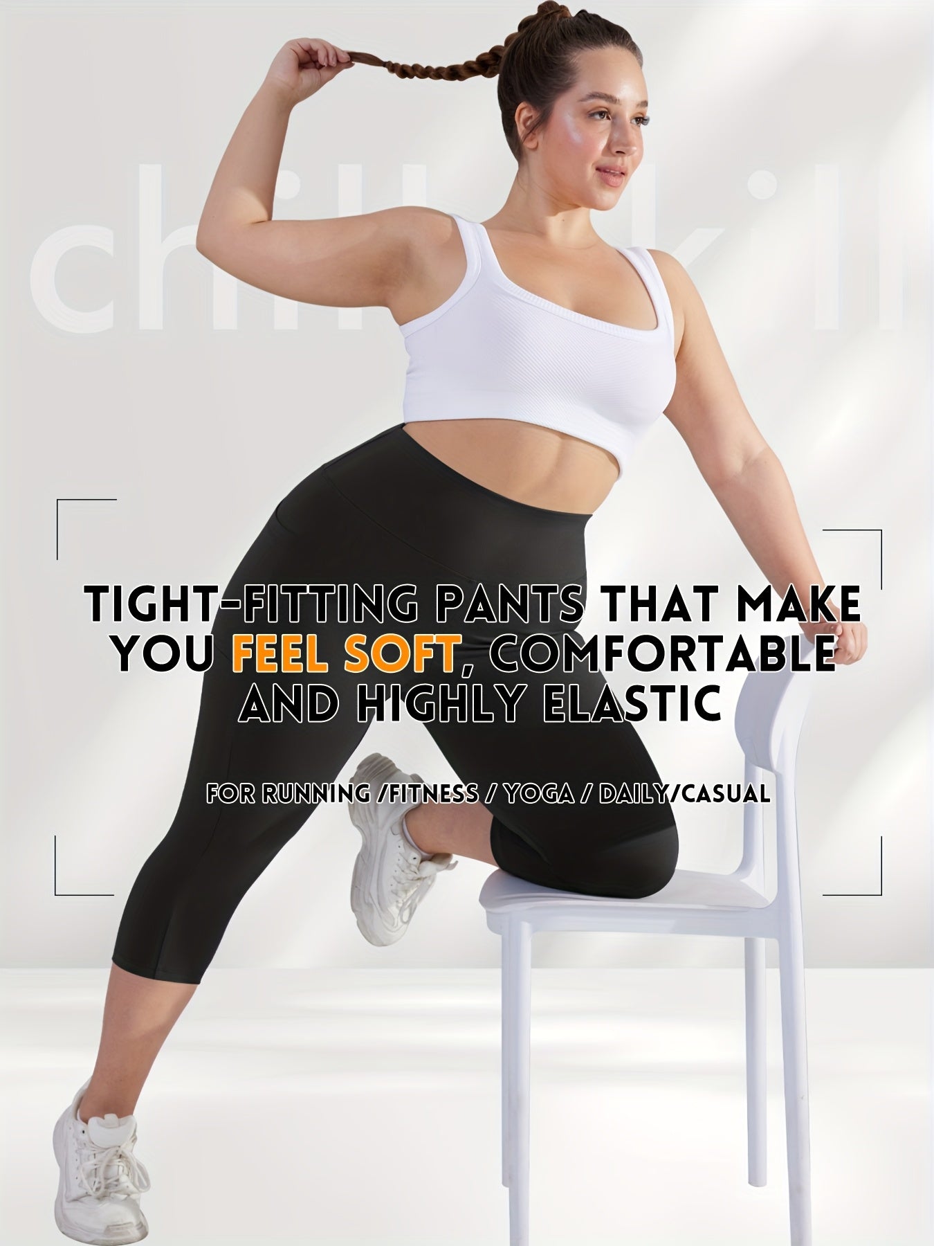 Women's Plus Size High-Waisted Capri Leggings with Side Phone Pockets
