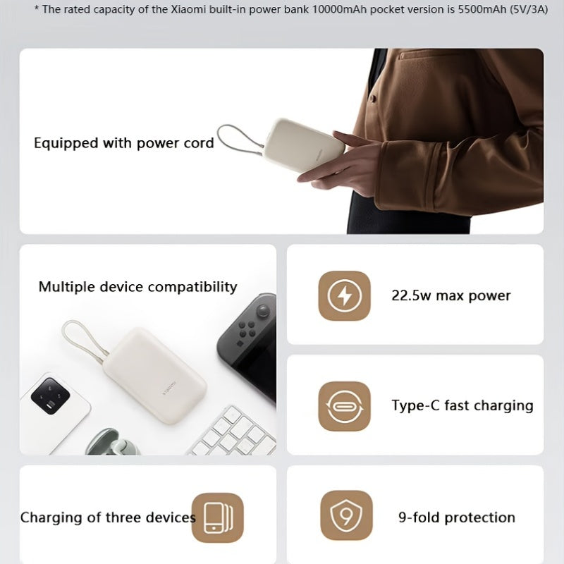 Xiaomi 10000mAh Fast Charging Power Bank with Built-in USB-C Port & Wireless Charging