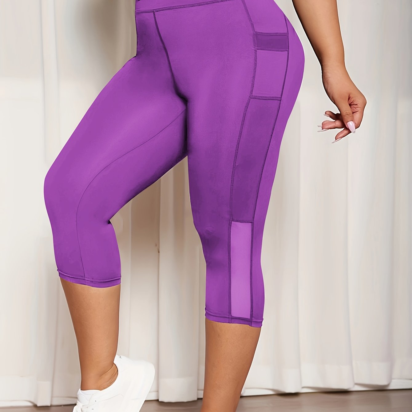 Plus Size Mesh Seven-Split Pants with Pockets