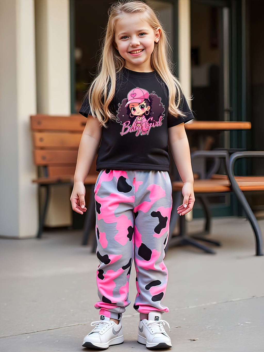 2pcs set of girls' summer fashion outdoor casual suits