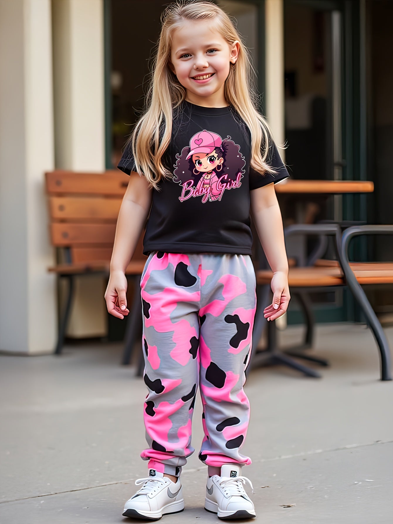2pcs set of girls' summer fashion outdoor casual suits
