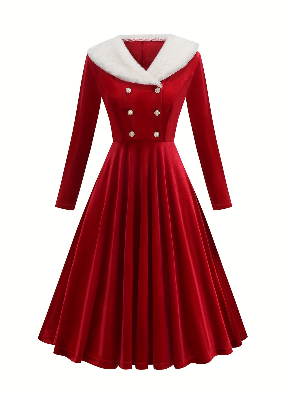 Women's Vintage Elegant Plush Jacket & Dress with Collar Christmas Party New Year