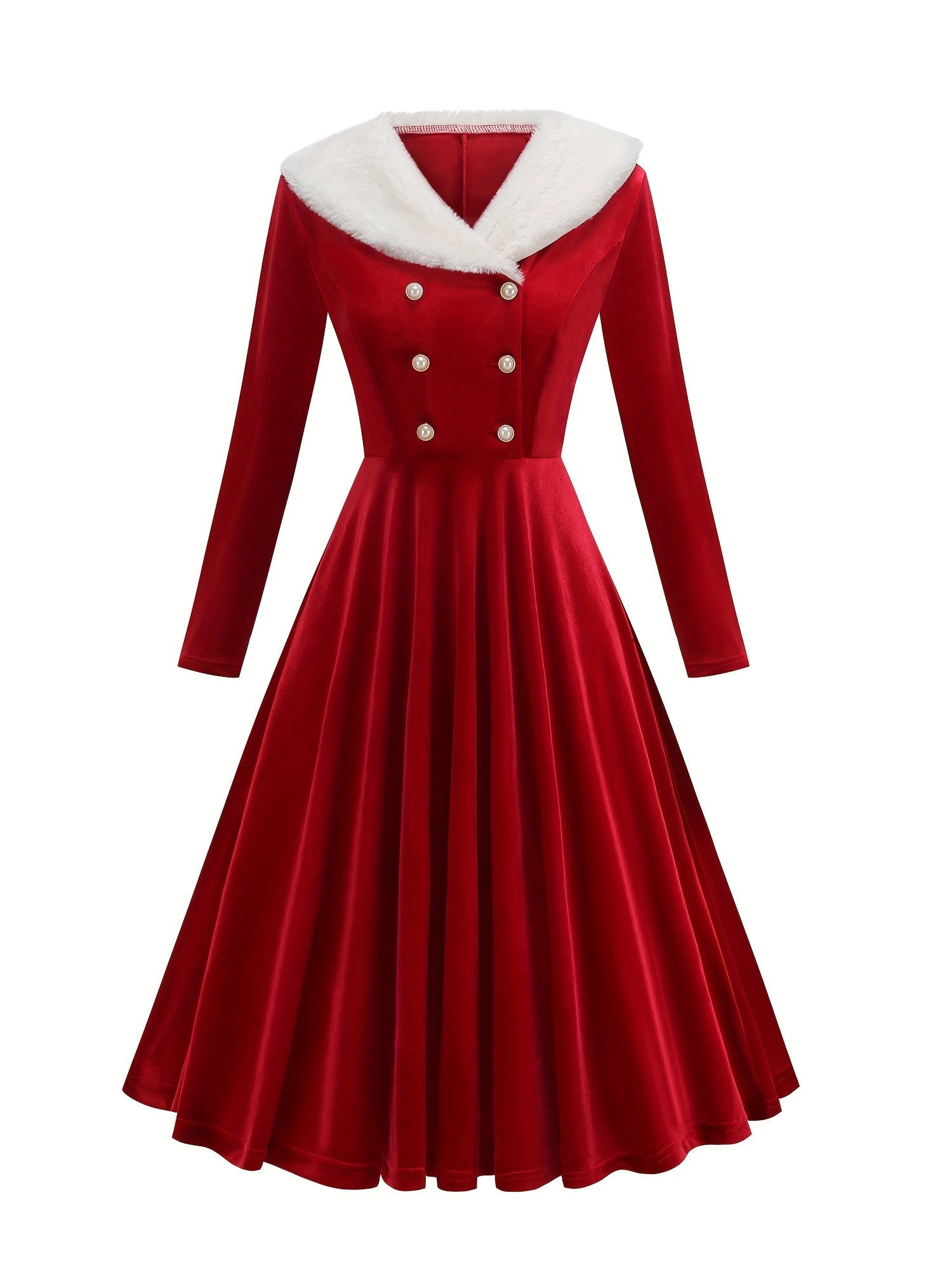 Women's Vintage Elegant Plush Jacket & Dress with Collar Christmas Party New Year