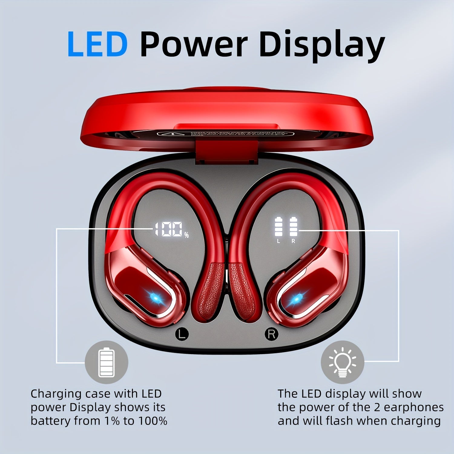 New Wireless Earbuds for Running Sports, Wireless Earphones with Earhooks Pure Bass Sound