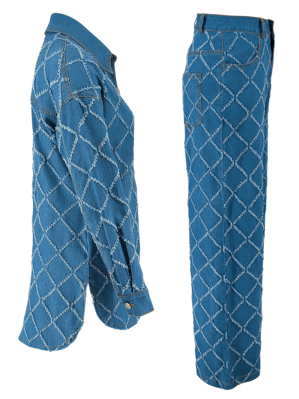 218571# Cross-Border Women's Plaid Craft Denim Two-Piece Set