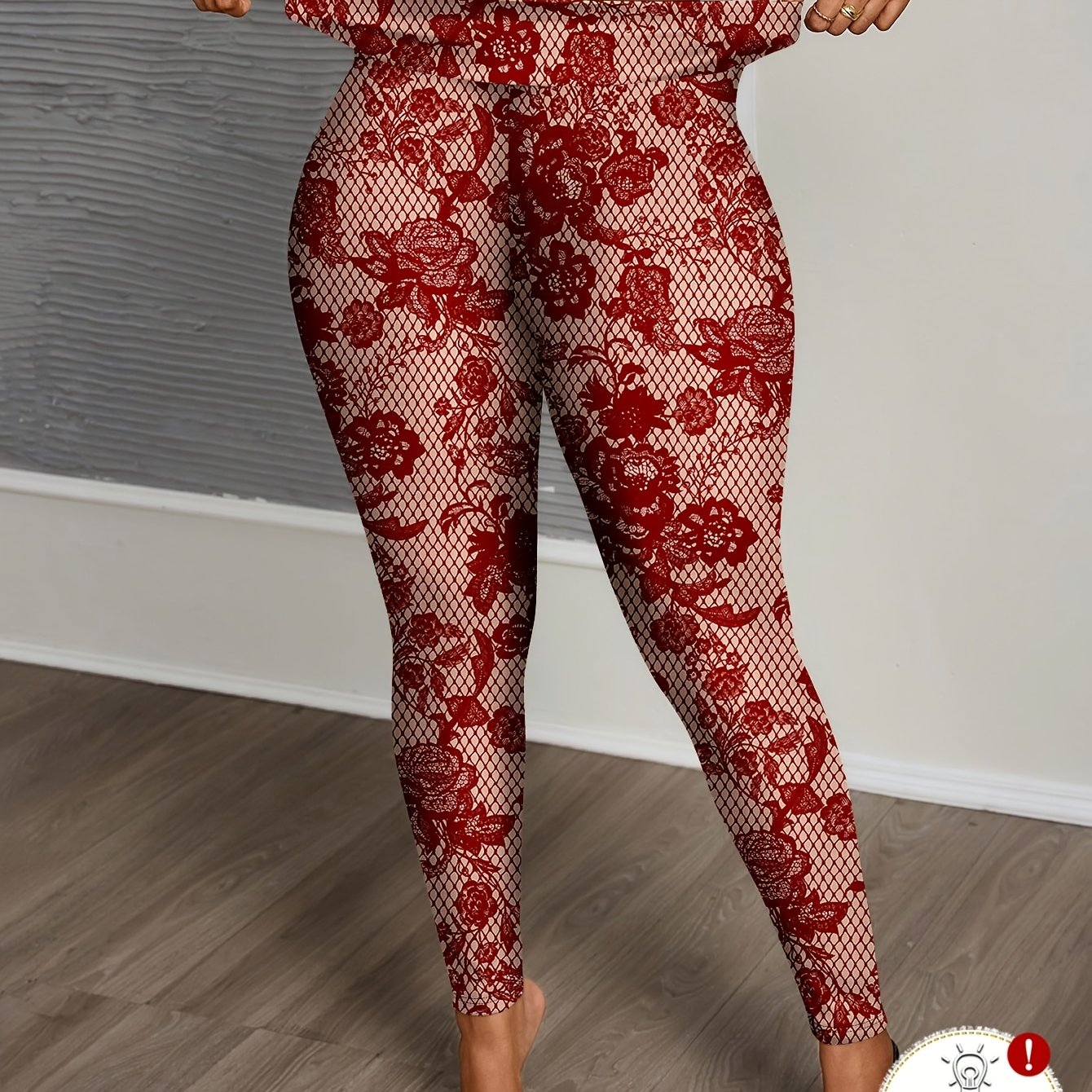 Women's Plus Size Floral Print Leggings - High Waist, Skinny Fit