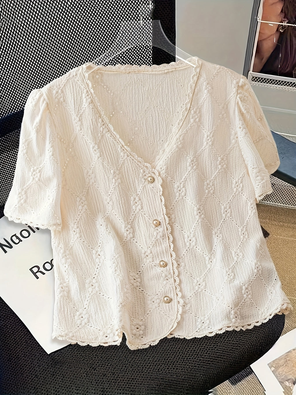 Women's Elegant V-Neck Short Sleeve Blouse