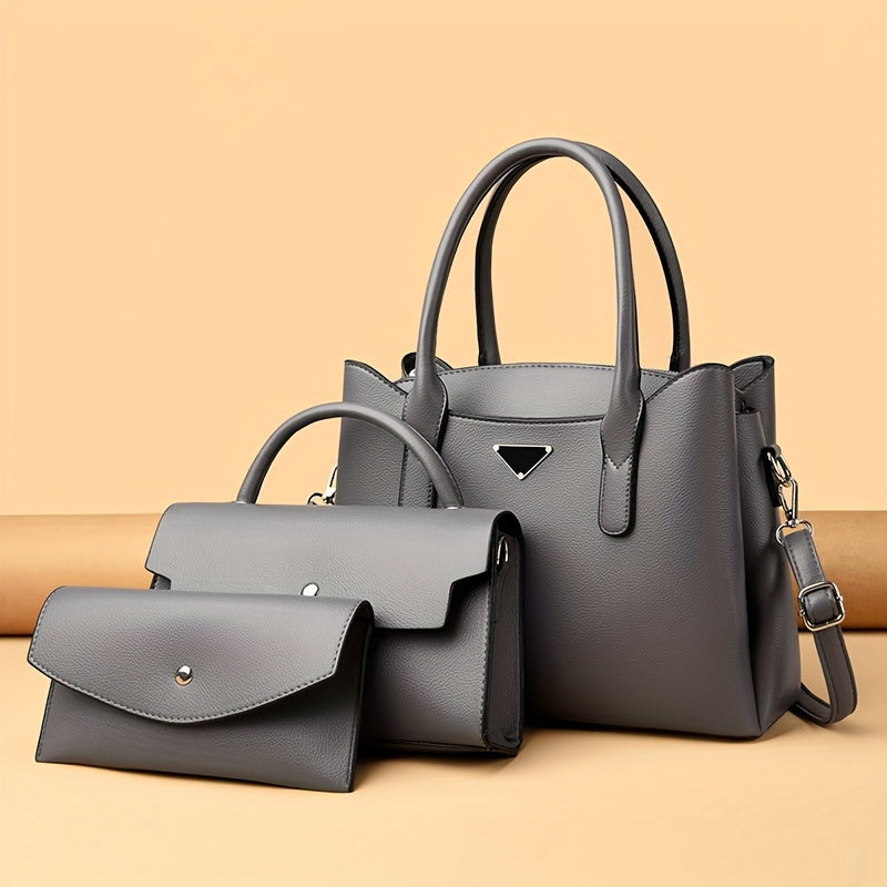 3pcs Women's Faux Leather Handbag Set