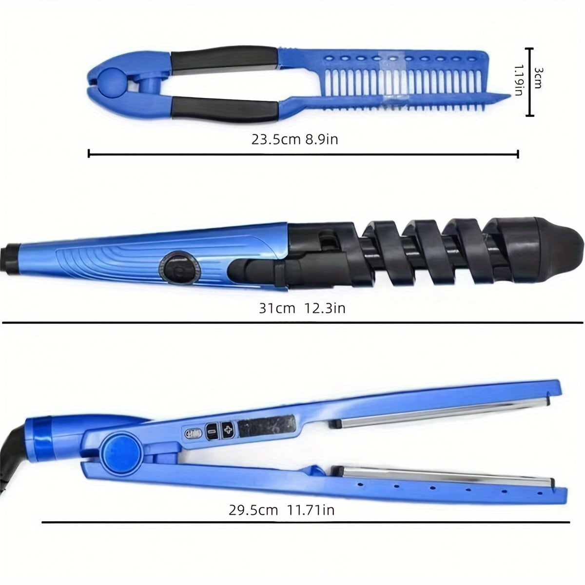 A Set of Three Flat Metal Titanium Hair Straighteners with Wide Plates
