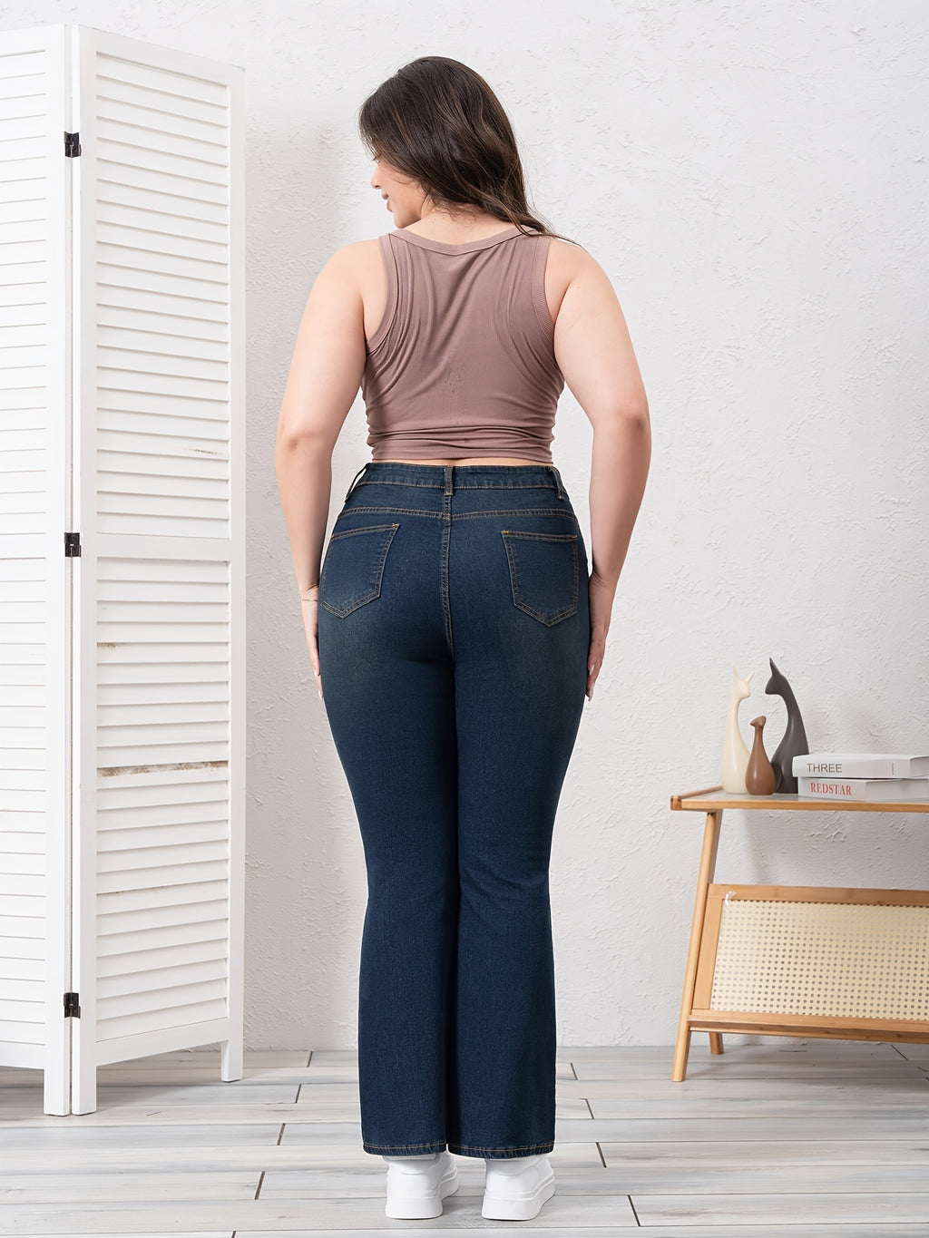 Plus Size Plain Denim Pants for Women