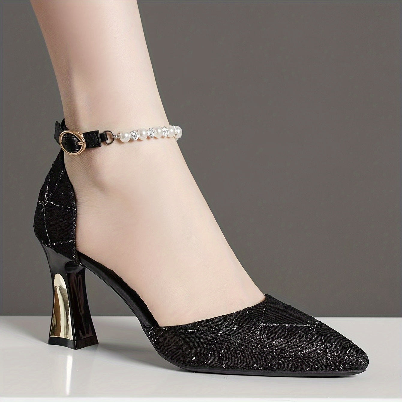 Red Pearl Strap Diamond Buckle Women's Elegant Dress Sandals