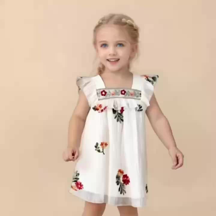 Girls' Bohemian Square Neck Tulle Princess Dress