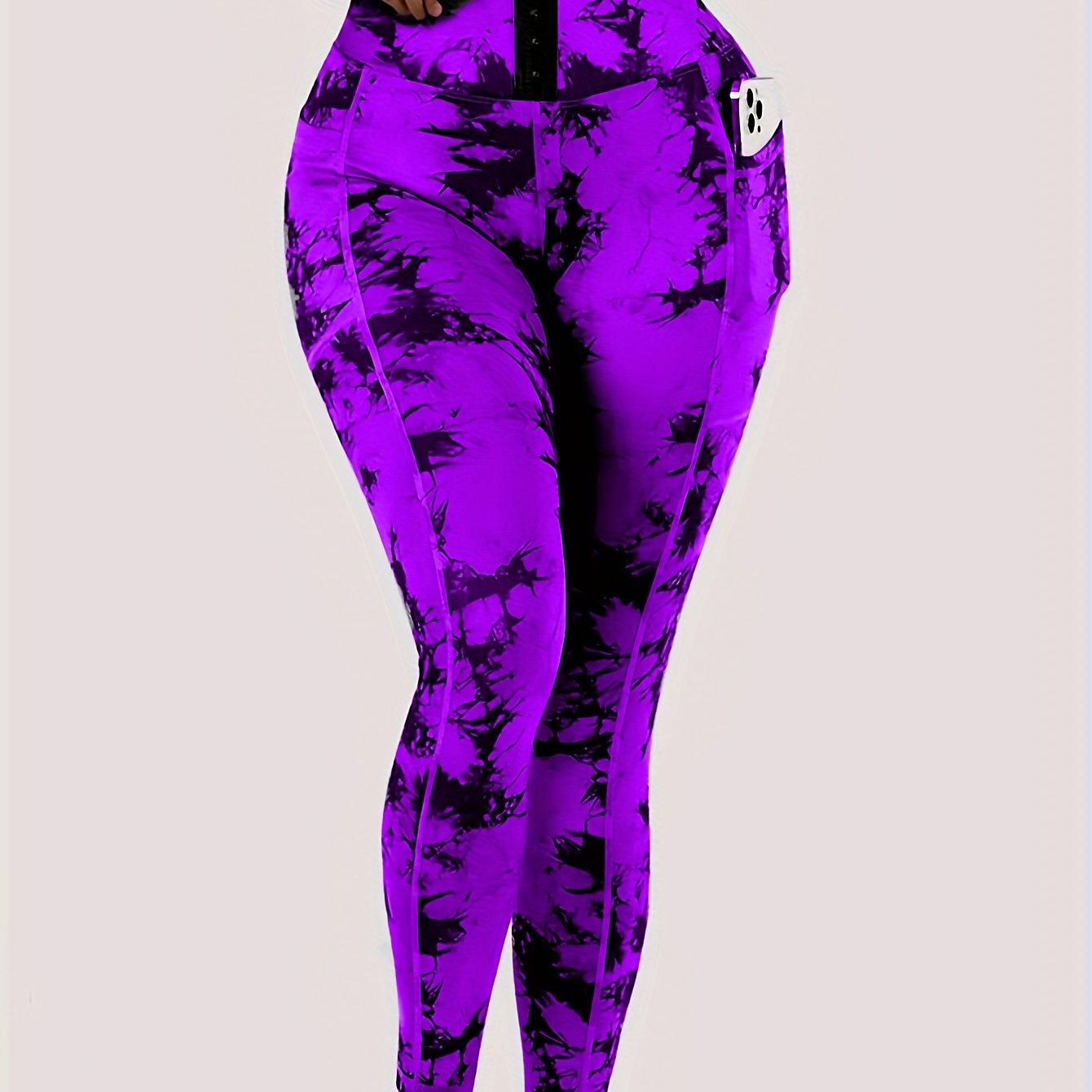Women' High-Waist Tie-Dye Yoga Leggings with Front Button Closure & Pockets