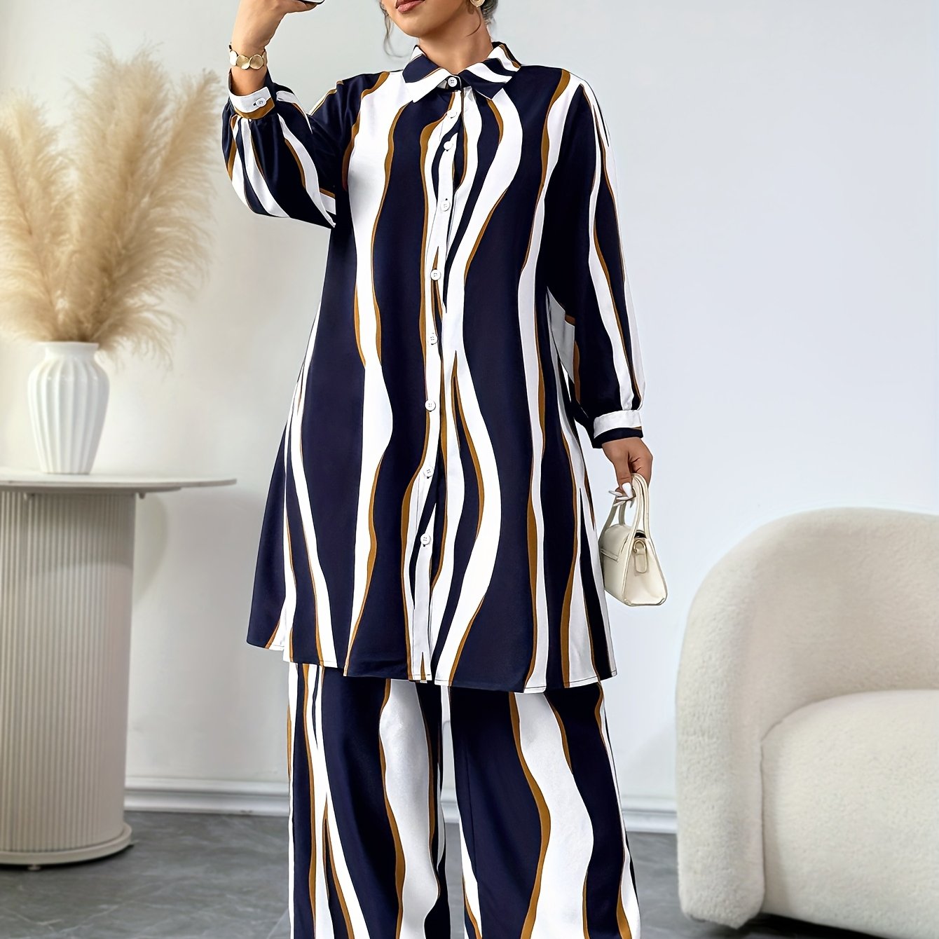 Plus Size, Targeted Fashion Casual Elegant Printed Women's Set