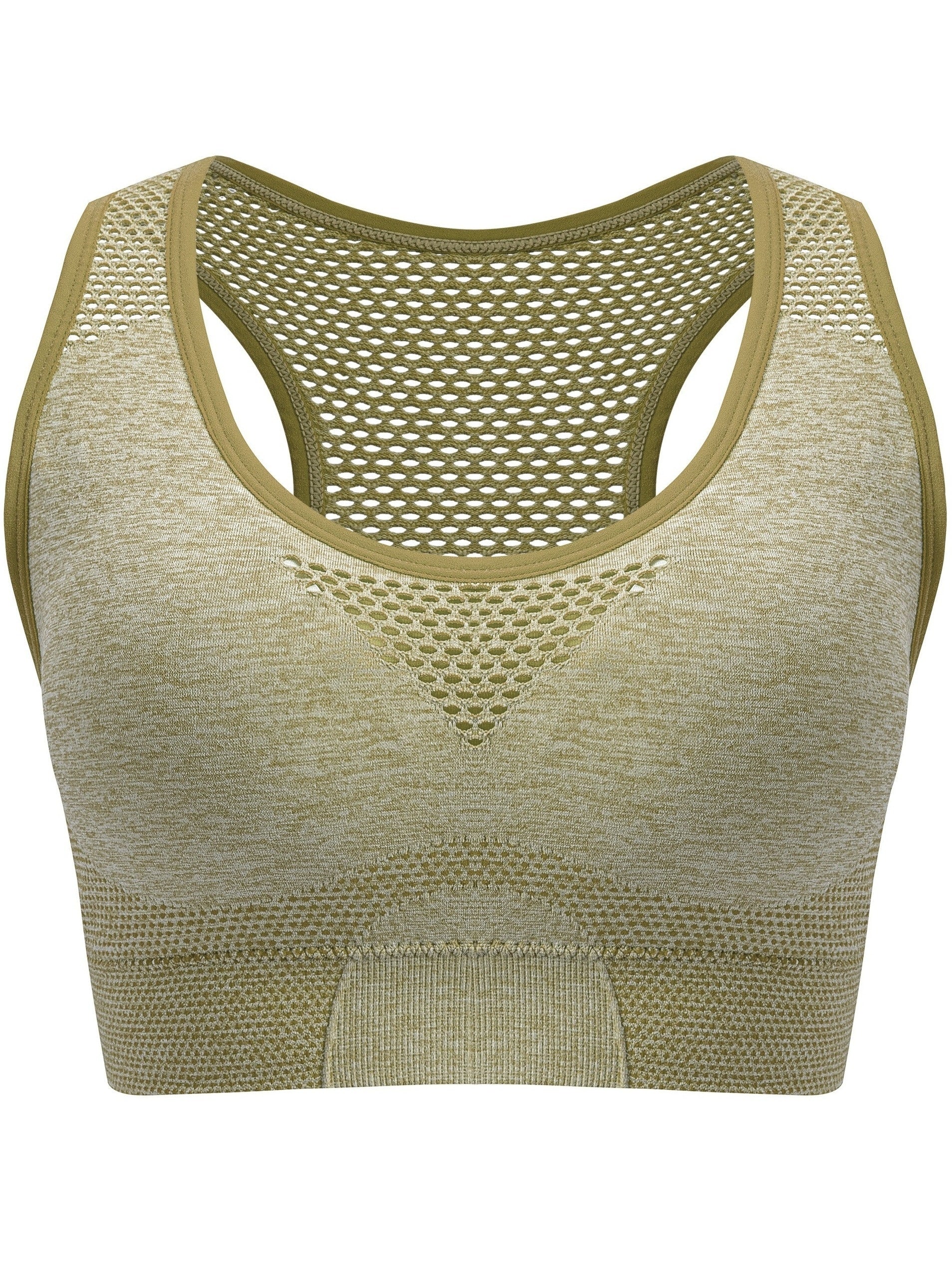 3pcs Plus Size Sports Bras, Polyamide Blend, Hollow Mesh Design, Low Support, Removable Padding, Crew Neck, Medium Stretch, Knit Fabric,