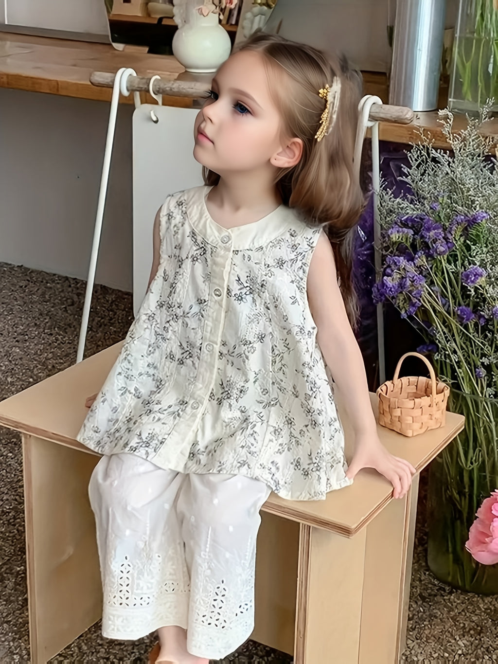 Two-piece Sleeveless Top + Solid Color Wide-Leg Pant