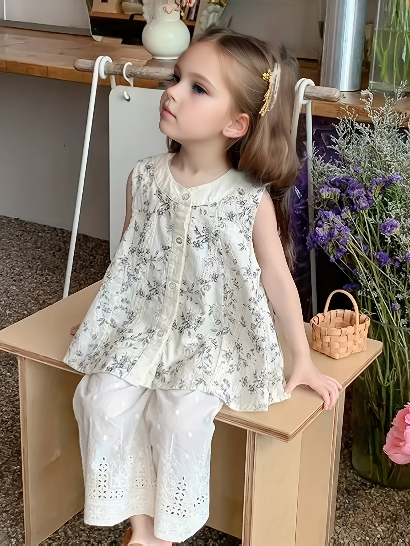 Two-piece Sleeveless Top + Solid Color Wide-Leg Pant