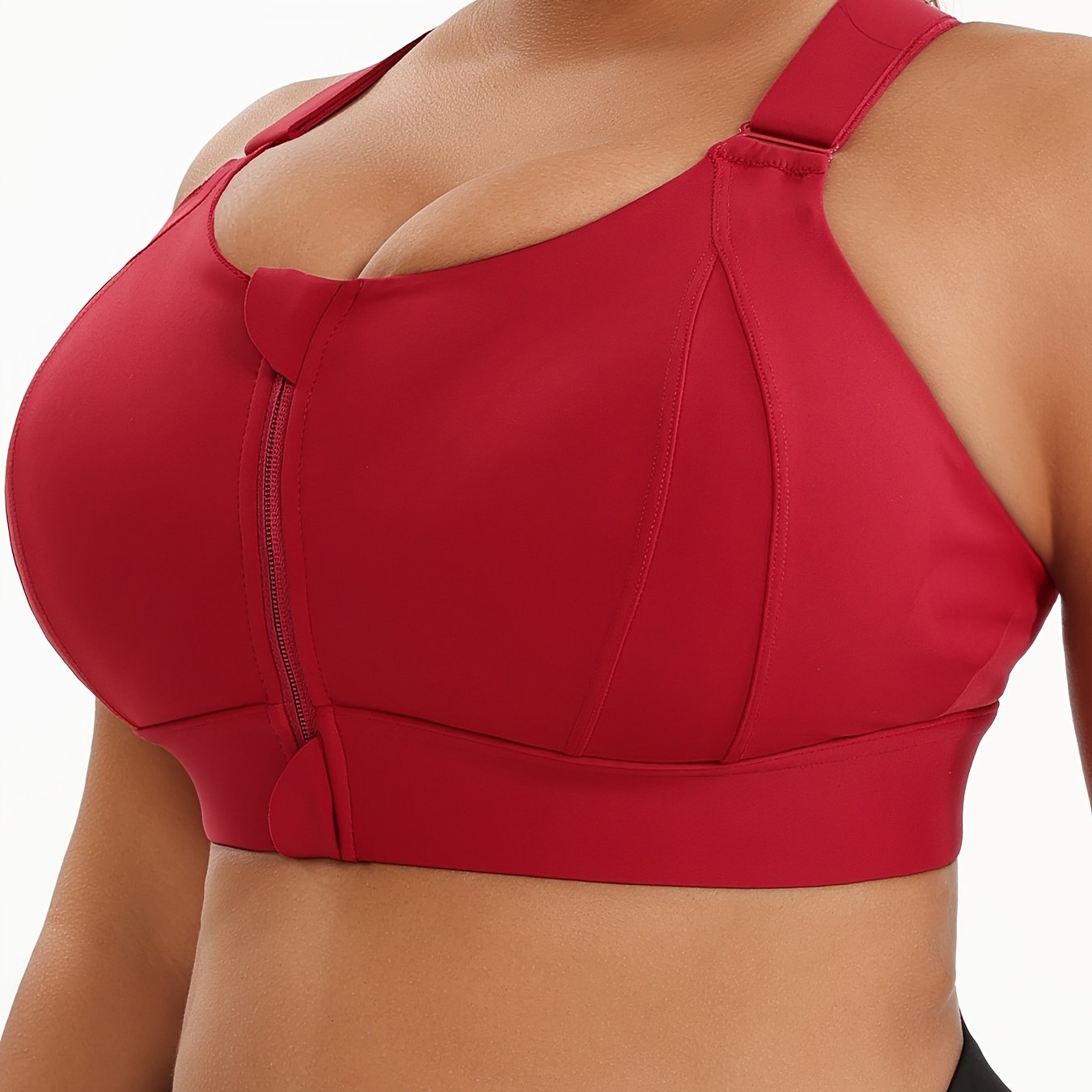 [Plus Size Sports Bra] High-Elasticity Plus Size Sports Bra | Women's Blue Bra with Zipper, Non-Removable Padding, Adjustable Shoulder Straps