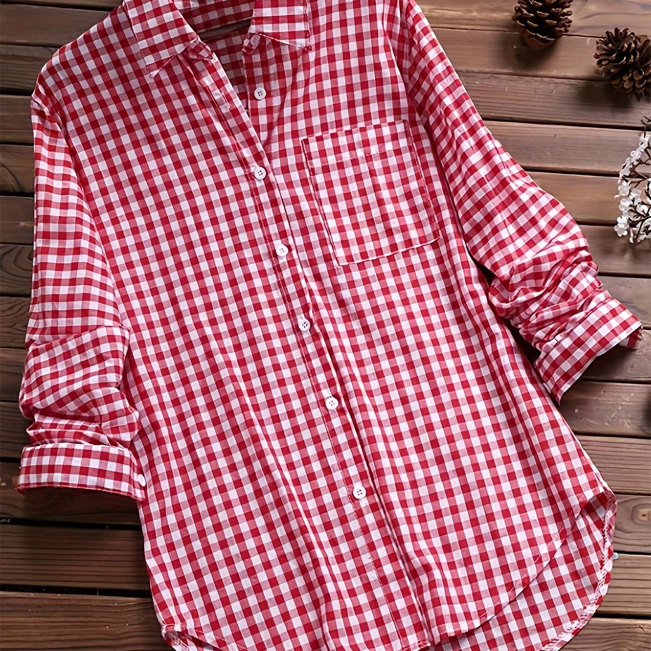 Women's Casual Long Sleeve Gingham Check Shirt