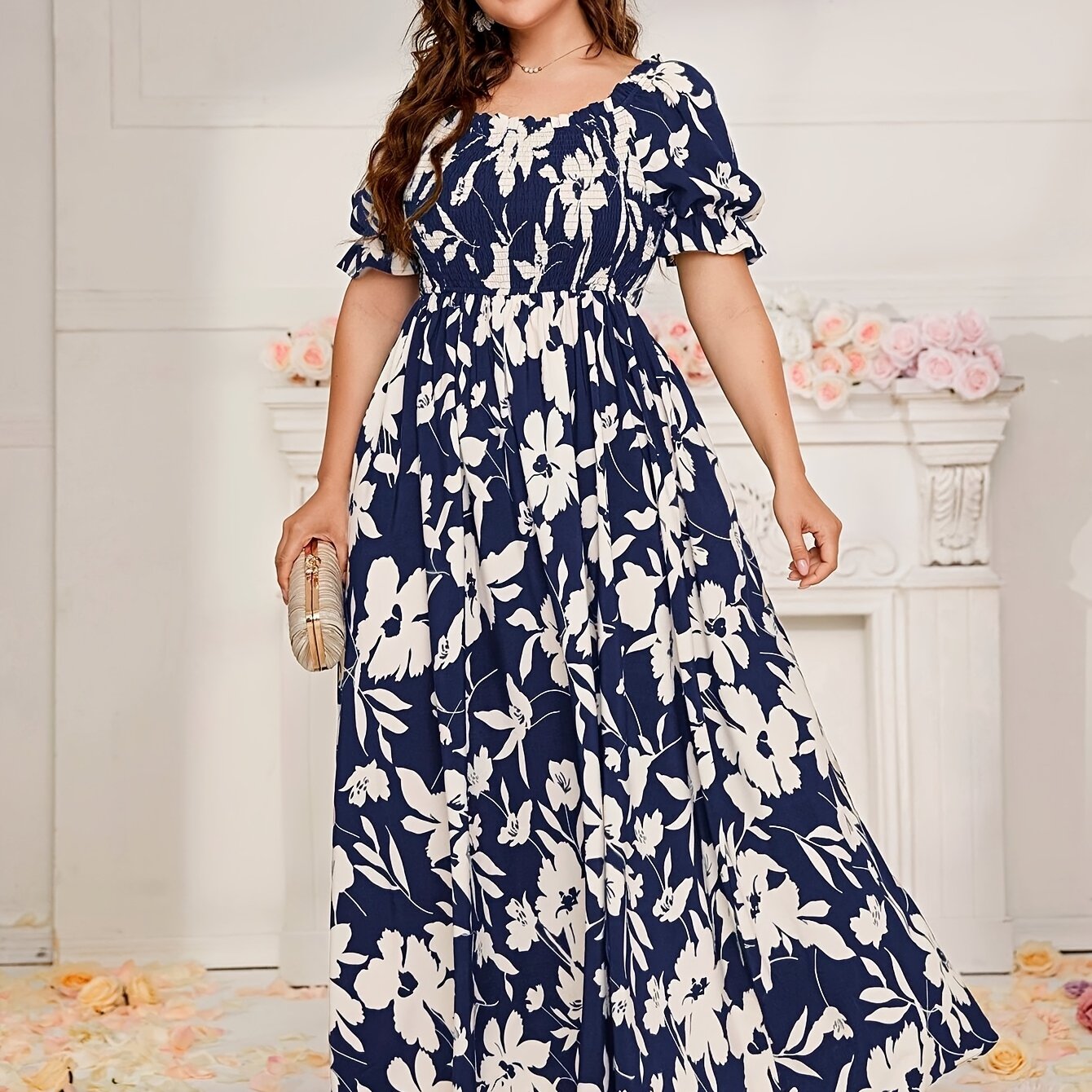 Plus Size Women's Spring/Summer Printed Maxi Dress