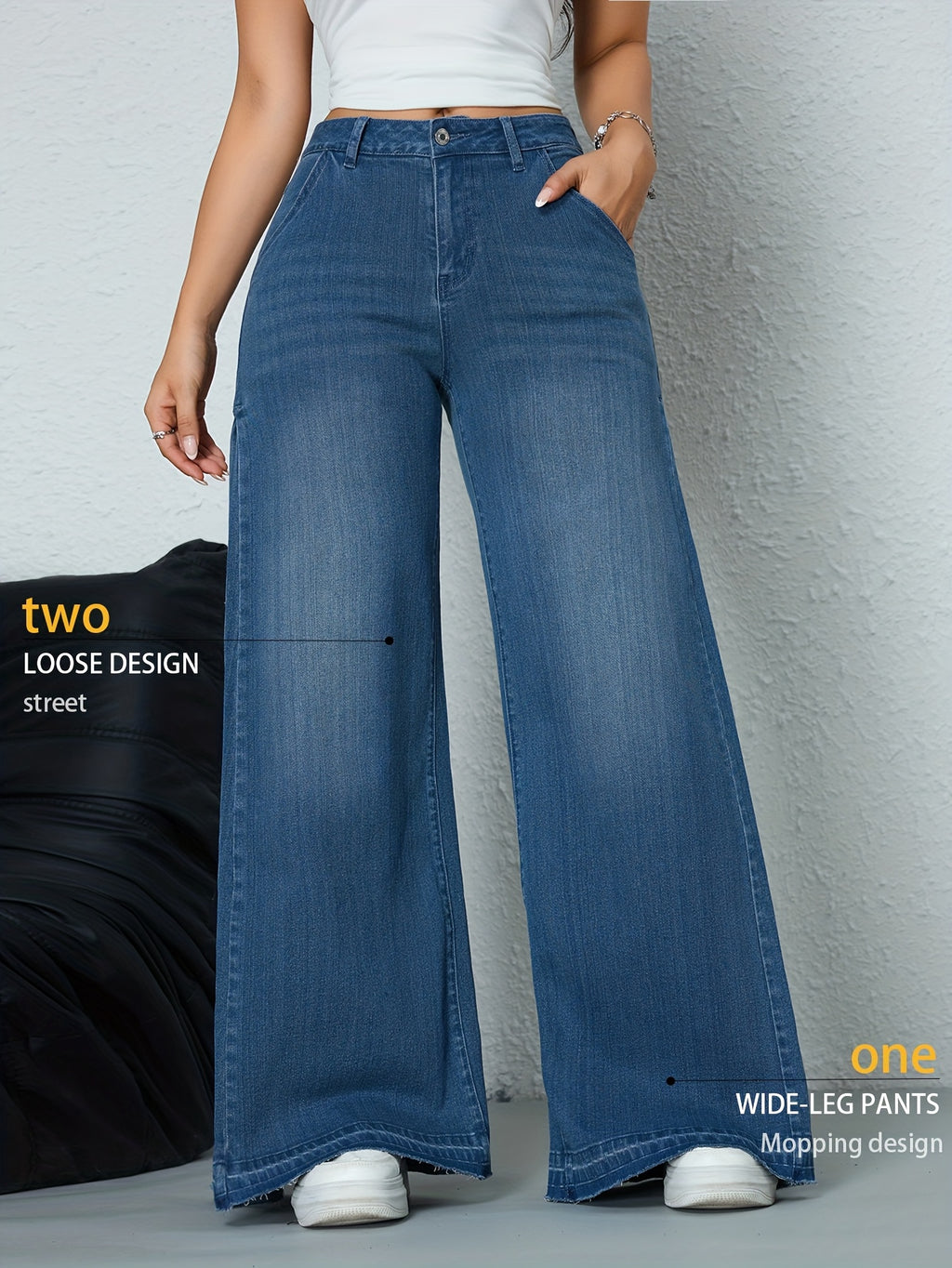 Elegant Casual Wide Leg Jeans High Waist, Stretchy, Boot Cut, Long Length