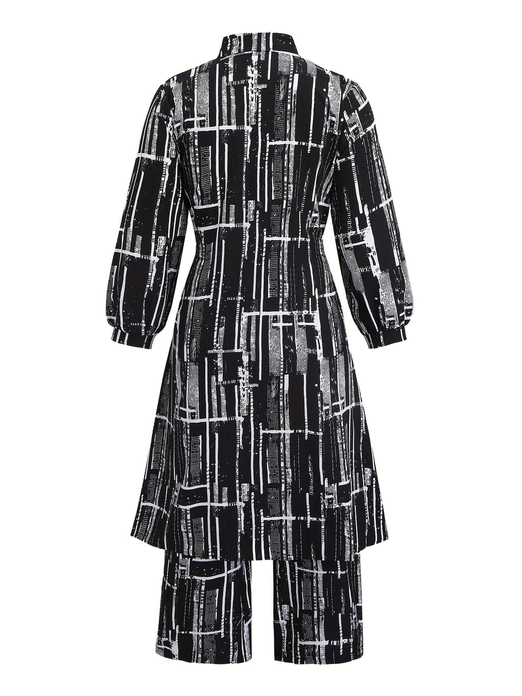Plus Size Long Sleeve Shirt and Pants Set with Floral Print