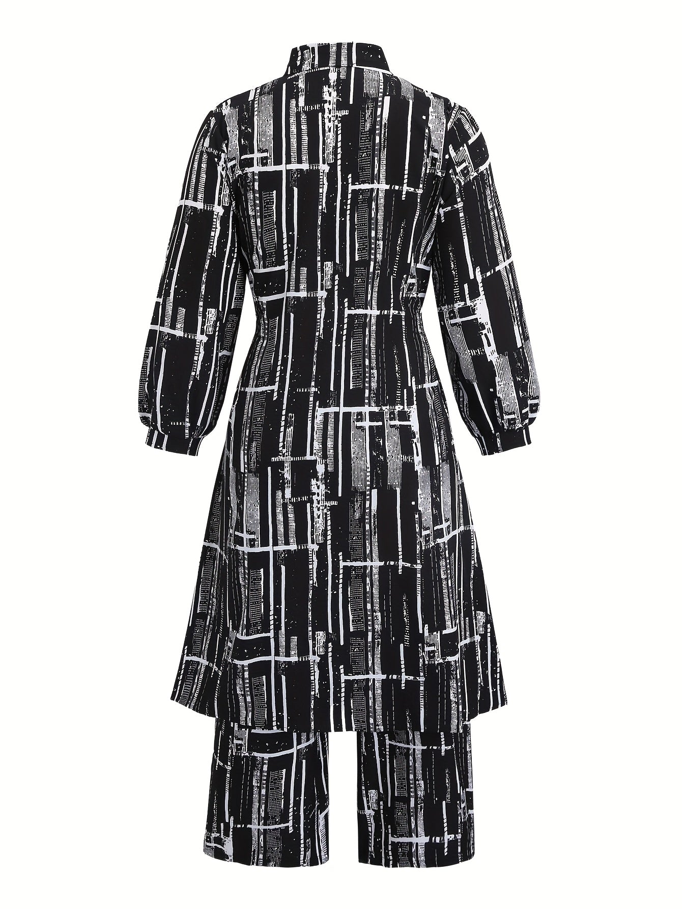 Plus Size Long Sleeve Shirt and Pants Set with Floral Print