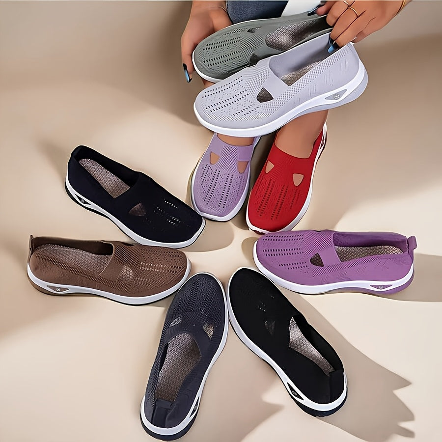 Women's Breathable Slip-On Sneakers - Lightweight Knit Casual Shoes with Arch Support, Machine Washable & All-Season Comfort, Multi-Color