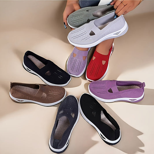 Women's Breathable Slip-On Sneakers - Lightweight Knit Casual Shoes with Arch Support, Machine Washable & All-Season Comfort, Multi-Color
