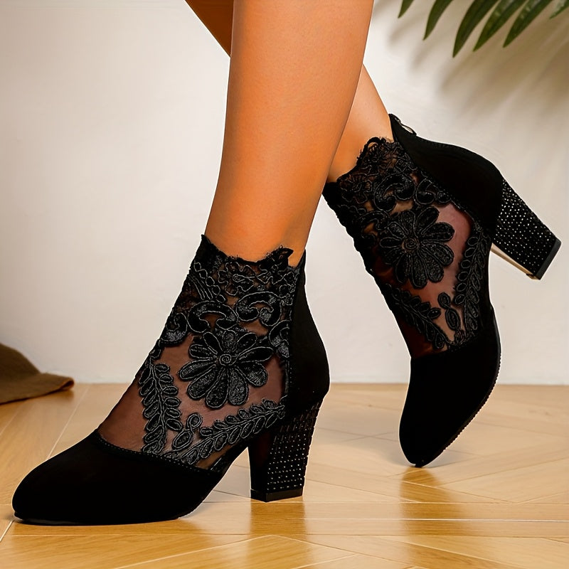High-Heeled Breathable Mid-Calf Boots for Women