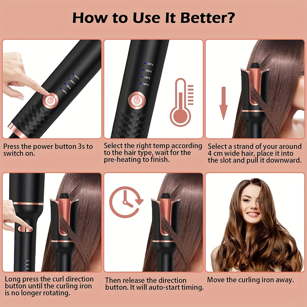 360° Rotating Hair Curler with 4-Speed Adjustable Temperature