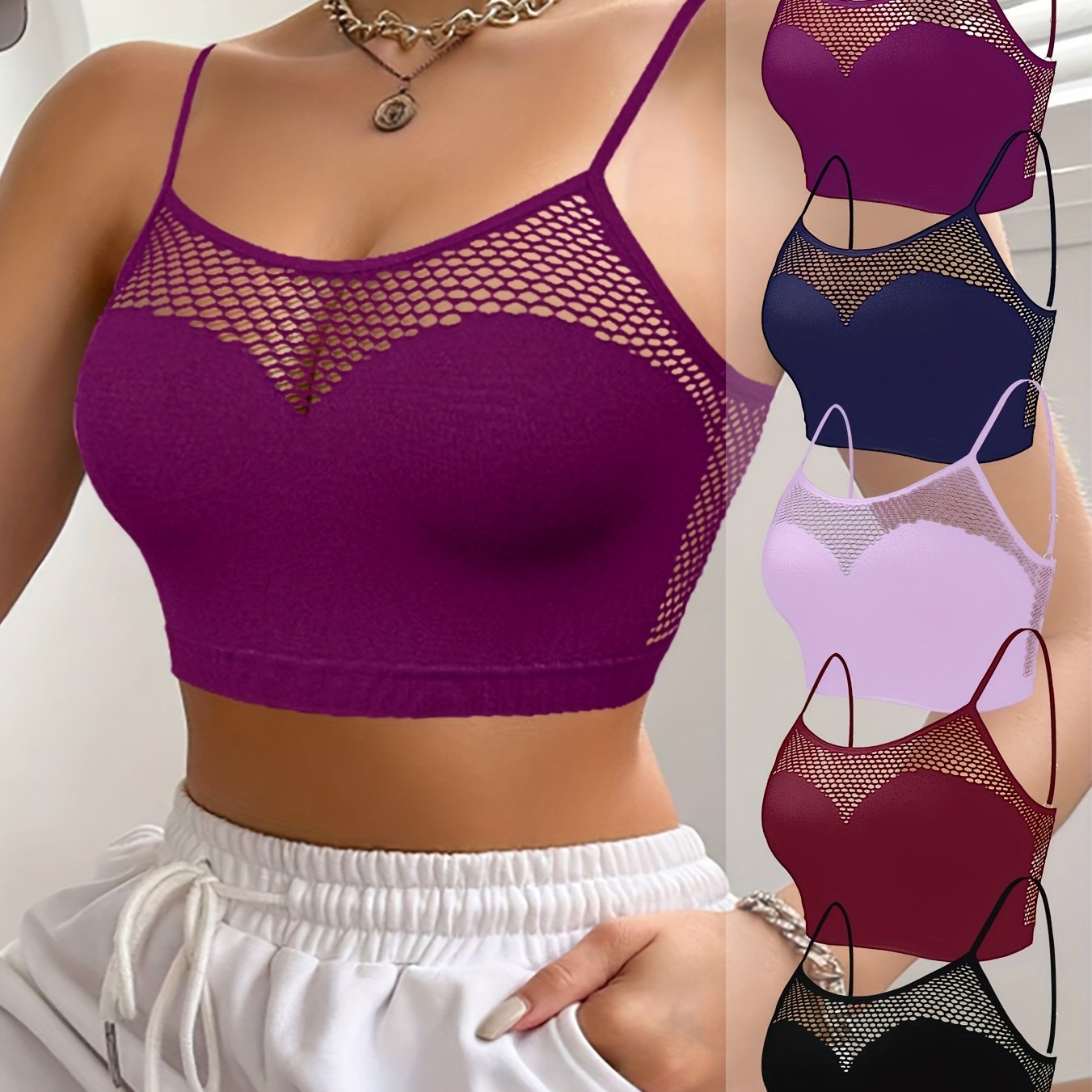 5-Pack Cutout Bras, High Support Knit Fabric