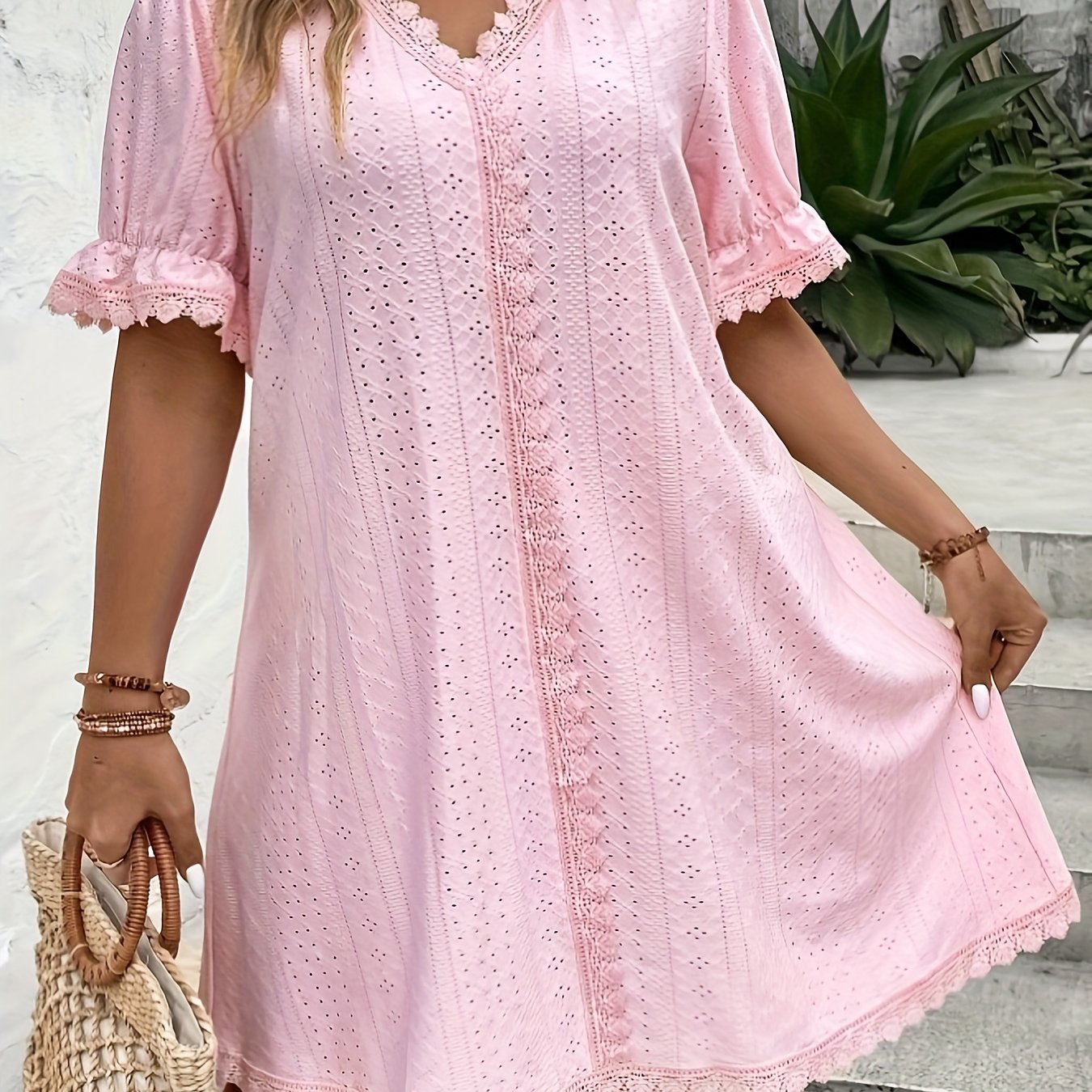 Casual Court Lock Flower Lace Loose Dress
