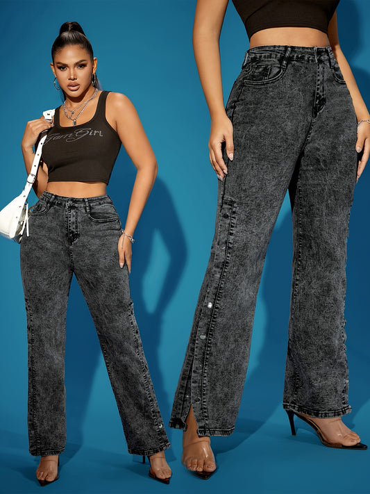 Women's Vintage-Style High-Waisted Straight-Leg Jeans