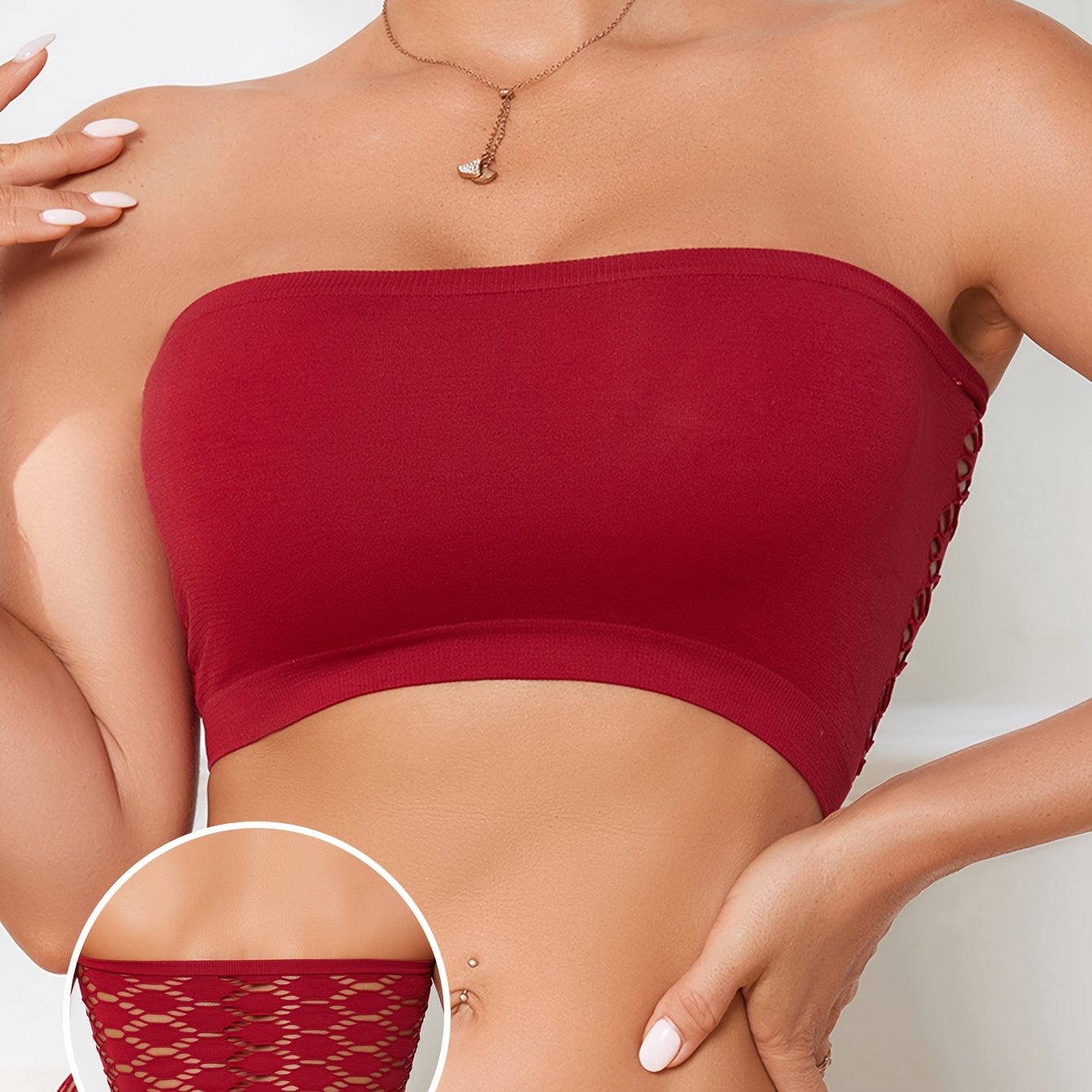 Hollow Mesh Tube Bra, Sexy & Breathable Wireless Bandeau Bra, Women's Lingerie & Underwear