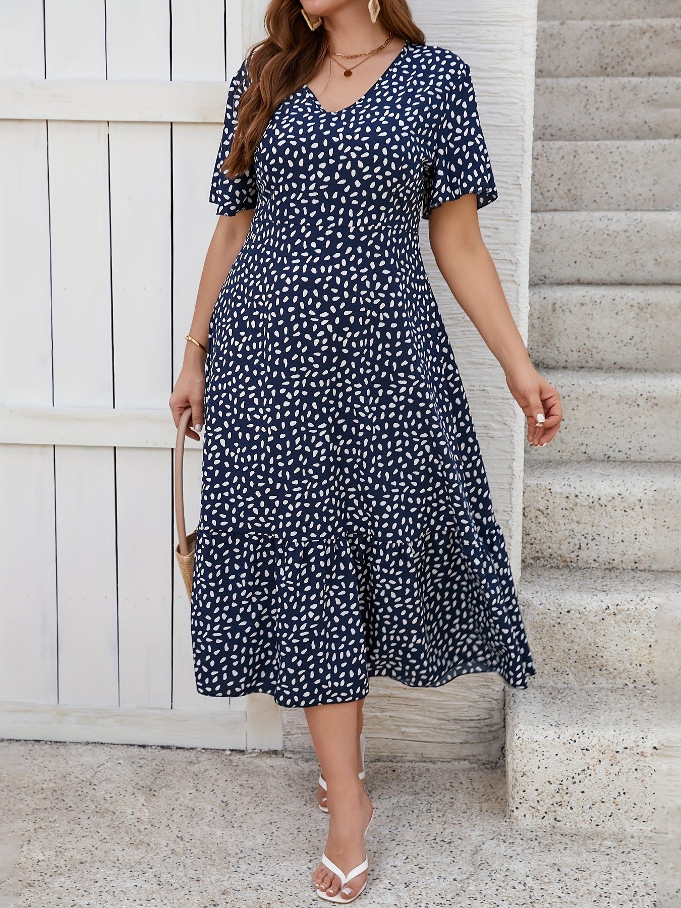 Maxi Dress with Ruffled Sleeves and Flowy Skirt