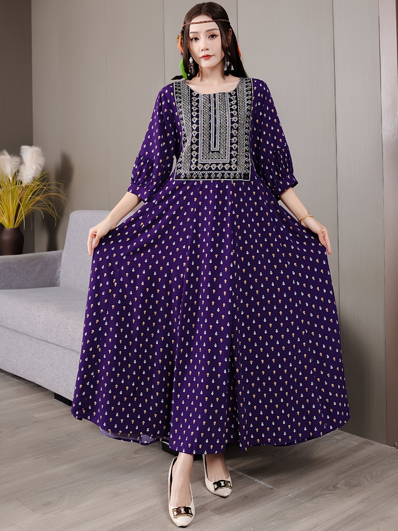 Embroidered Vintage Bohemian Maxi Dress for Women