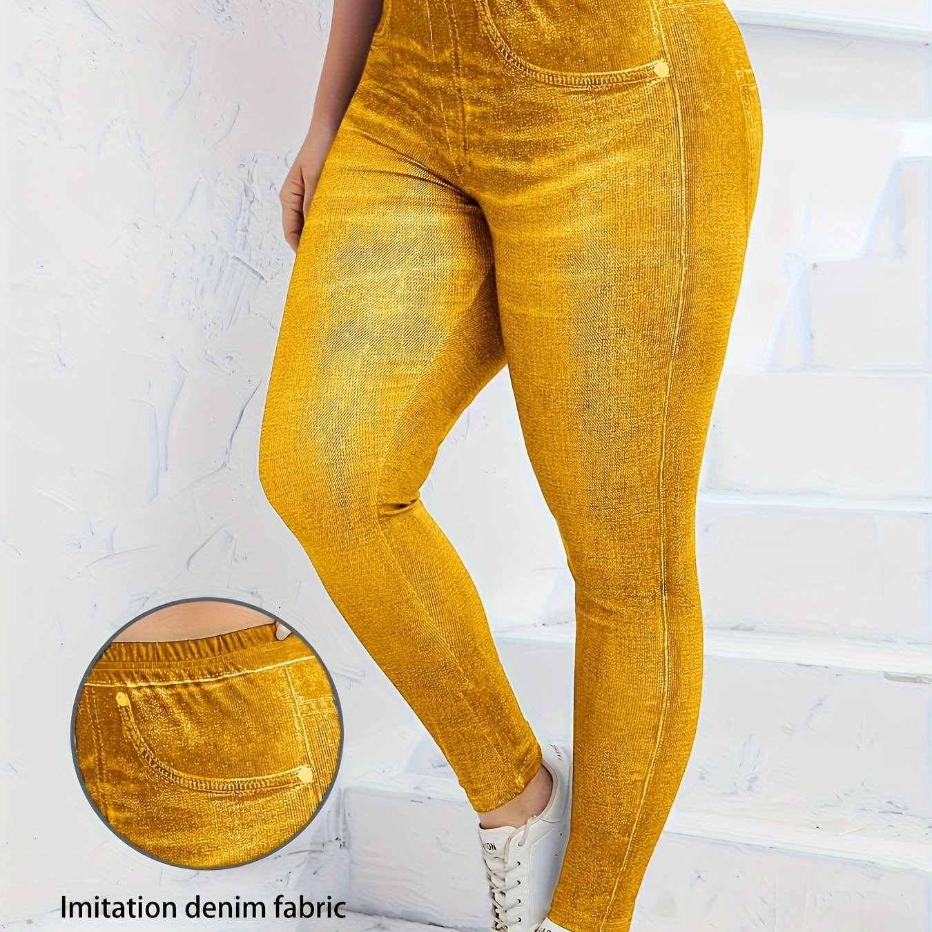 Plus Size Faux Denim Leggings - Ultra-Comfy High Waist Stretchy Design
