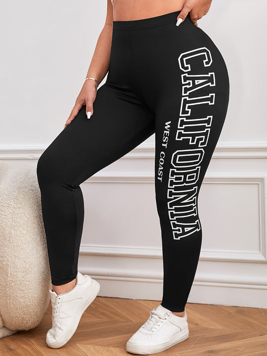 Tight Fit Plus Size Women's California West Coast Letter Print Leggings