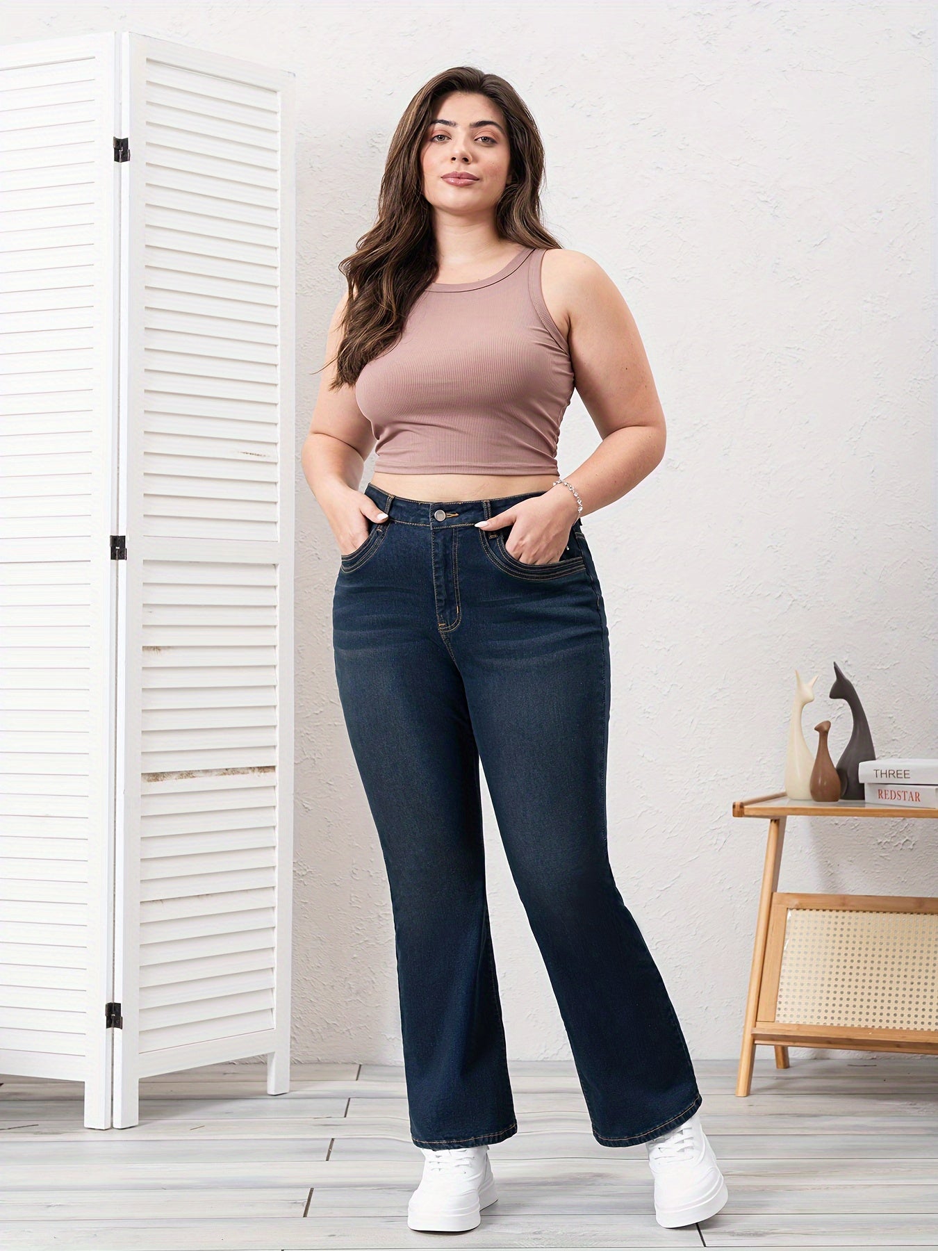 Plus Size Plain Denim Pants for Women