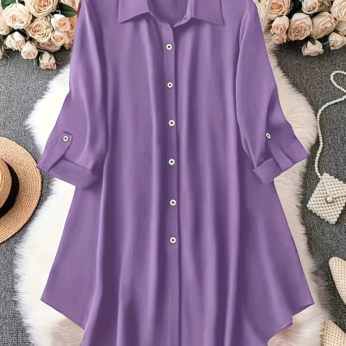 Plus Size Women's Elegant Long Black Shirt