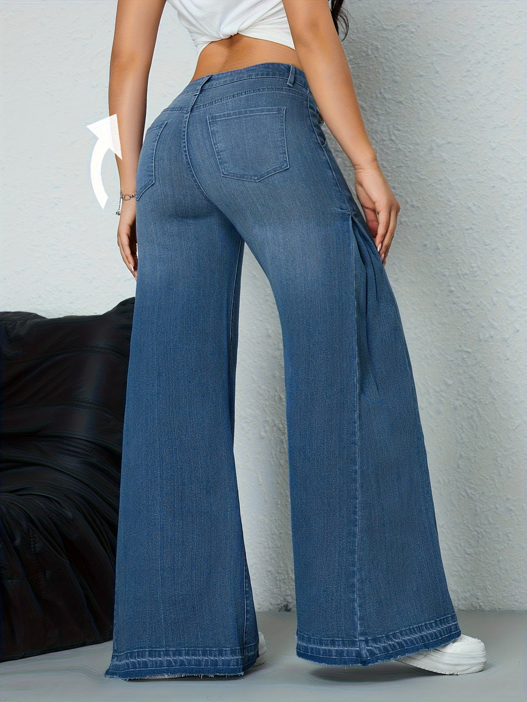 Elegant Casual Wide Leg Jeans High Waist, Stretchy, Boot Cut, Long Length