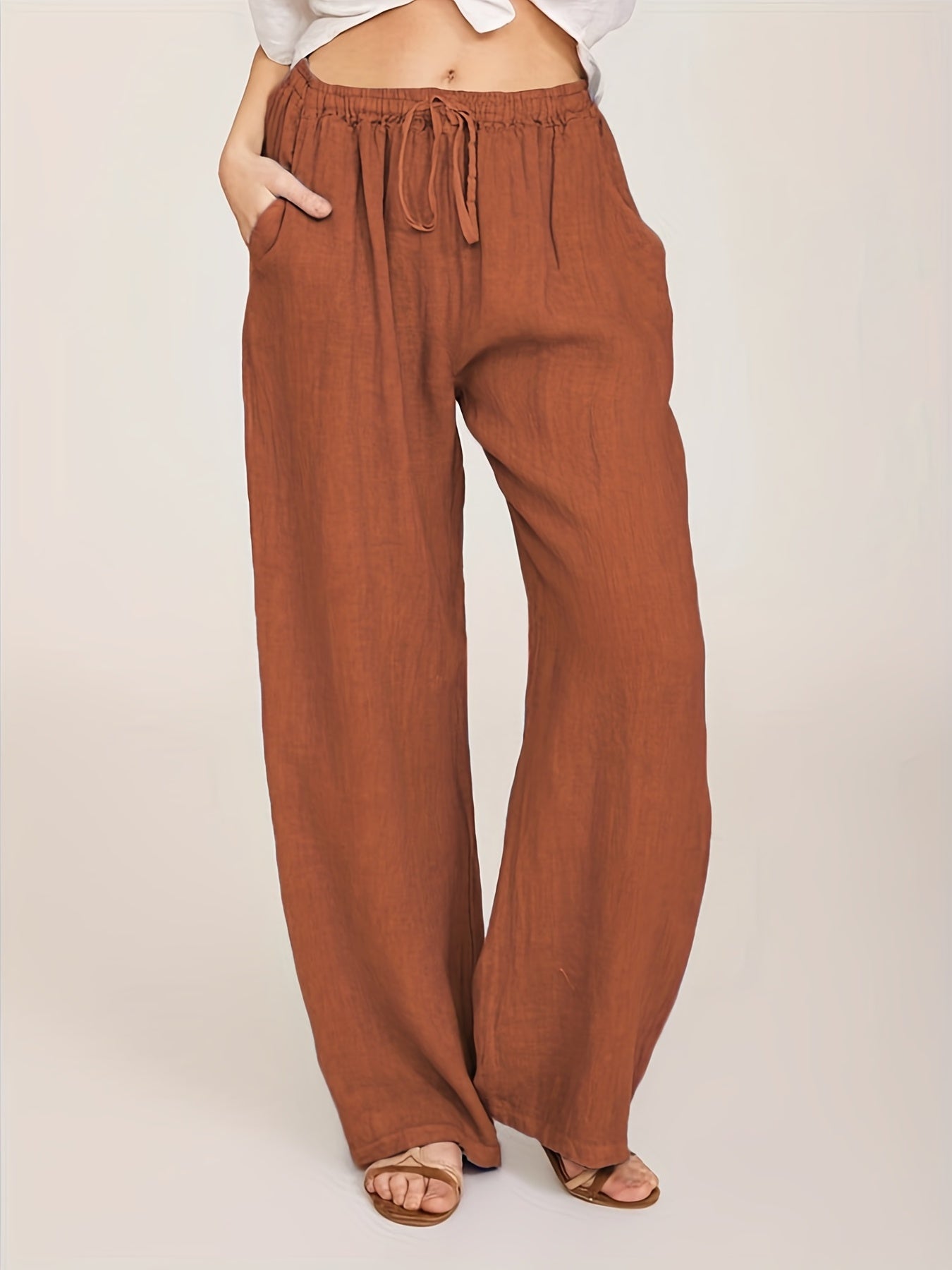 Drawstring Wide Leg Solid Loose Palazzo Pants