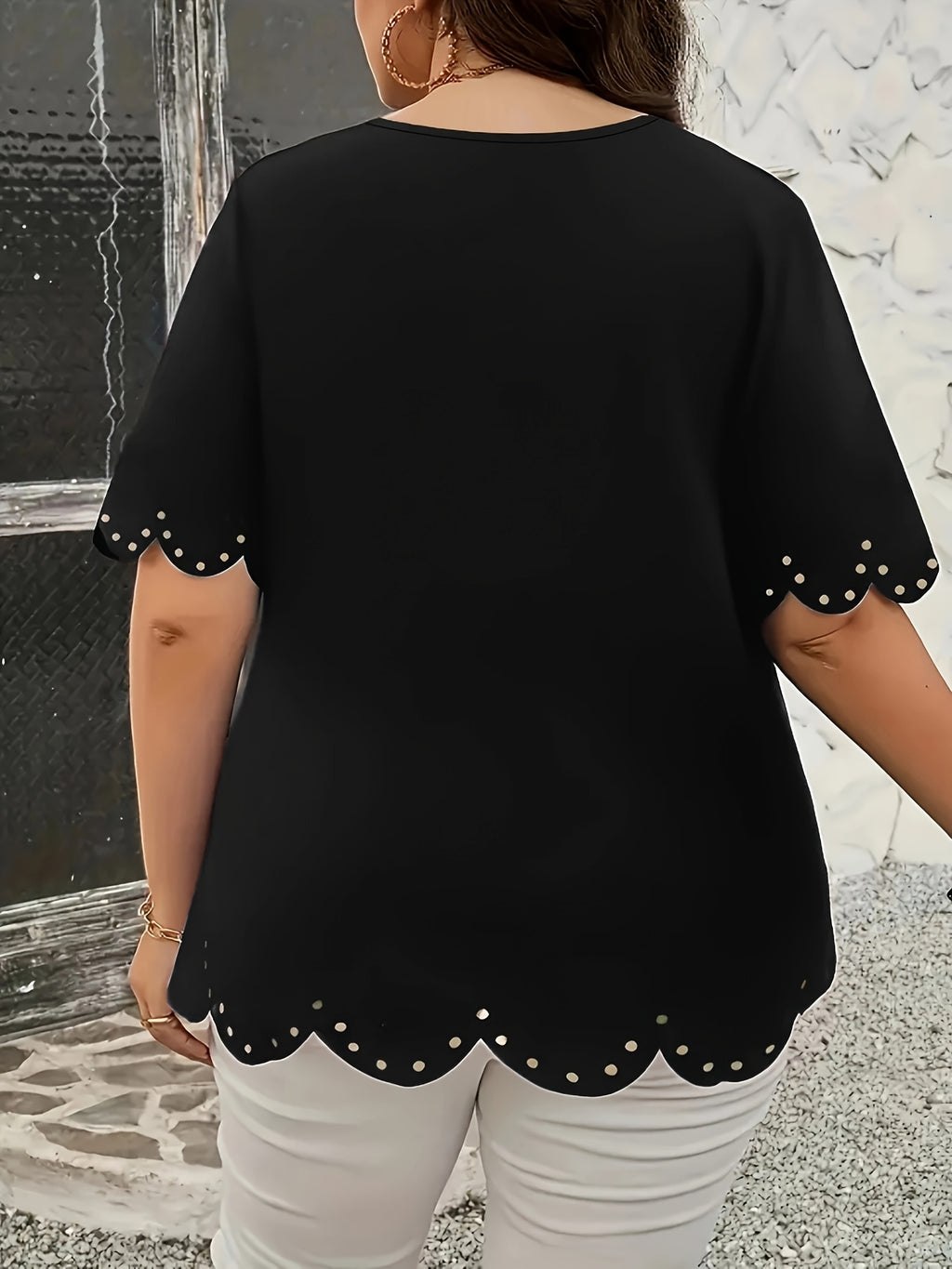 Elegant Burgundy V-Neck Blouse with Cut-Out Floral Embellishments