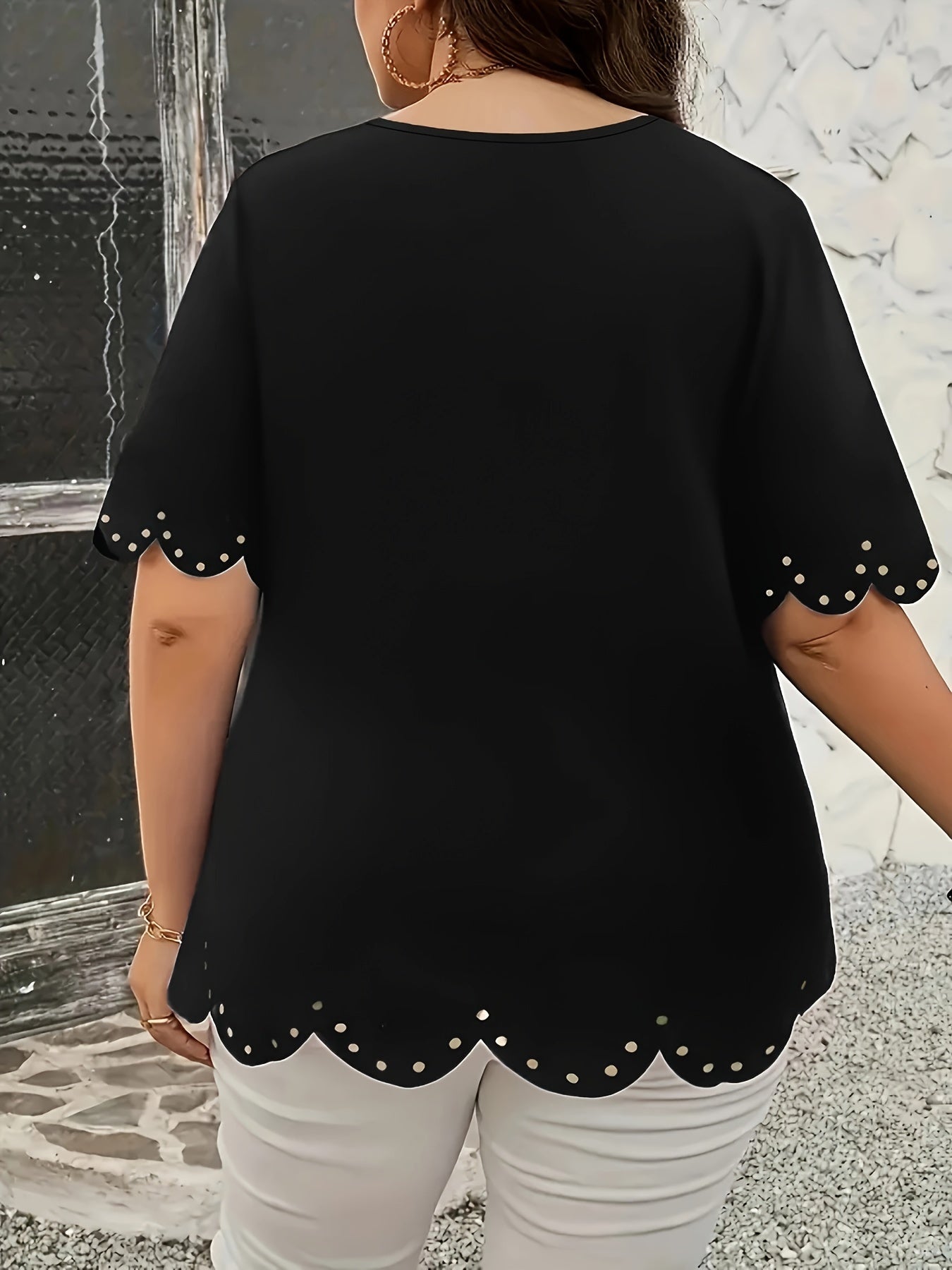 Elegant Burgundy V-Neck Blouse with Cut-Out Floral Embellishments